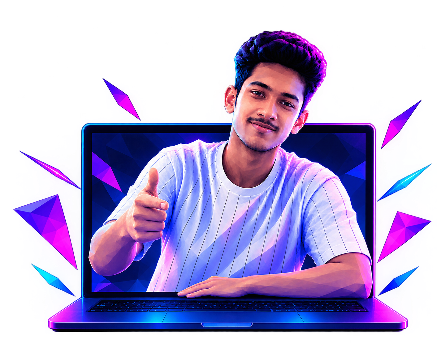 H Sujey — laptop and neon crystal artwork